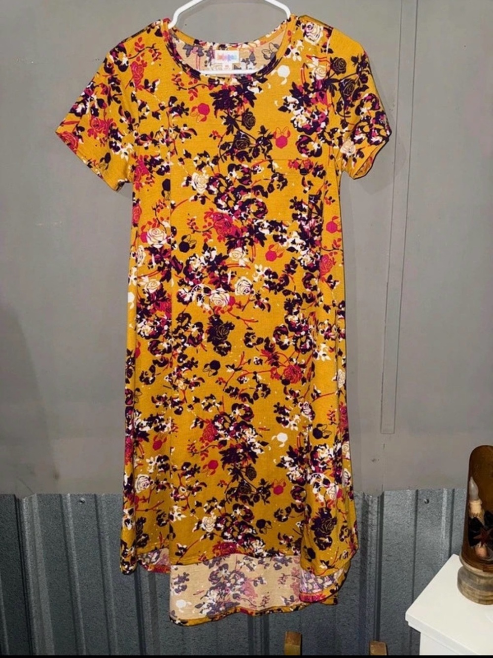 LuLaRoe Mustard Floral Short Sleeve Midi Dress